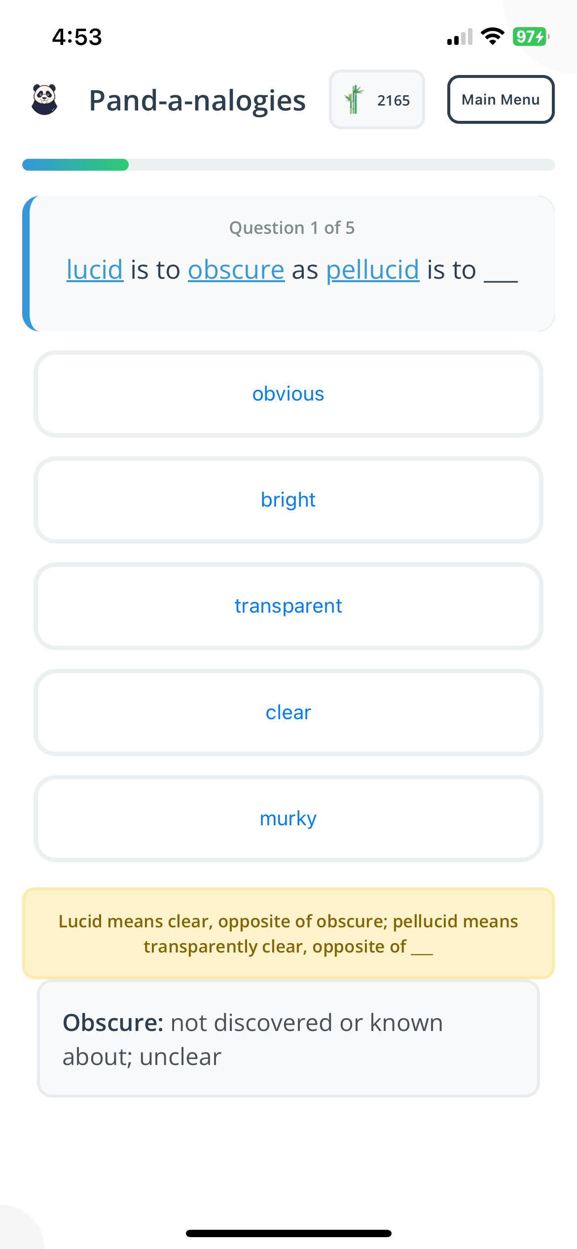 Game Mode with Hints and Definitions