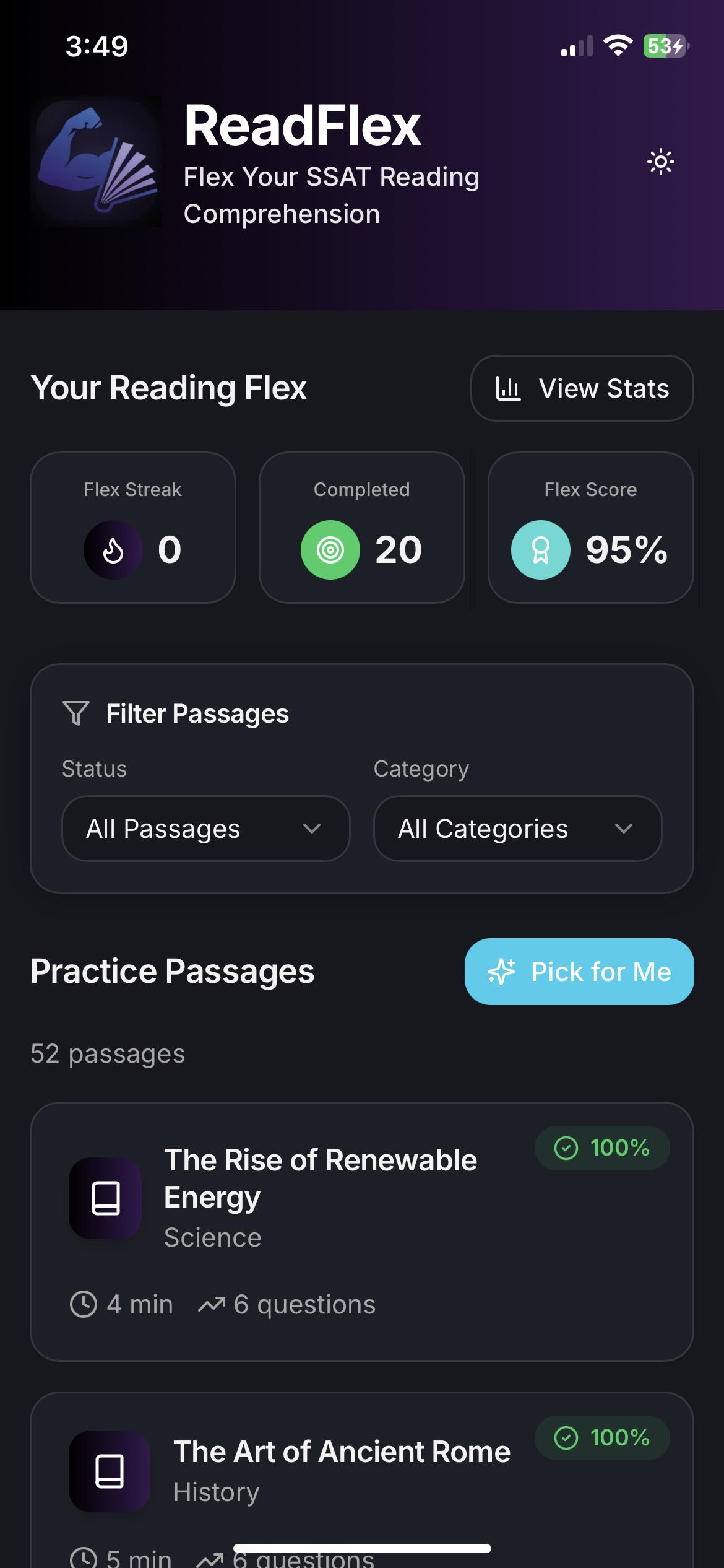 Main Screen in Dark Mode